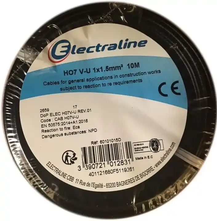 Commander Vite Câble H07 VU noir 1,5mm 10M
