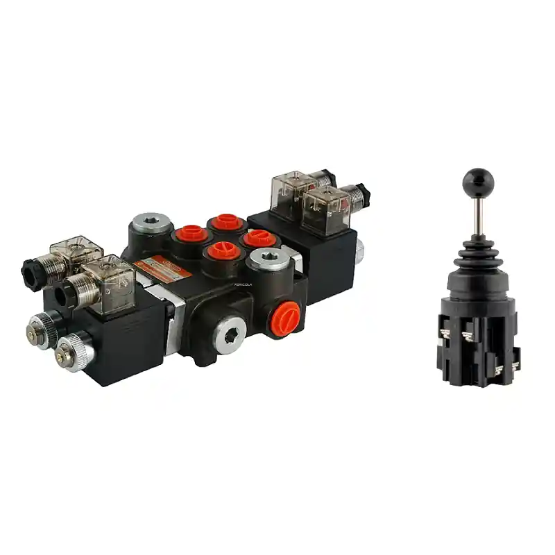 Vente Directe Distributeur hydraulique à 2 sections 40 l/min 02Z50 AA ES3 12VDC G + joystick fi 30mm 2xON-OFF-2xON