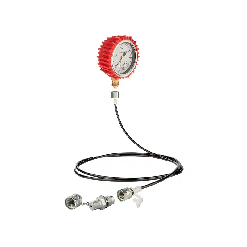 Acheter Direct Kit de service pour la mesure de la pression d'huile et le diagnostic du système hydraulique. Manomètre 400 bar + 2000mm de tuyau avec connexion 1/4" NPTF