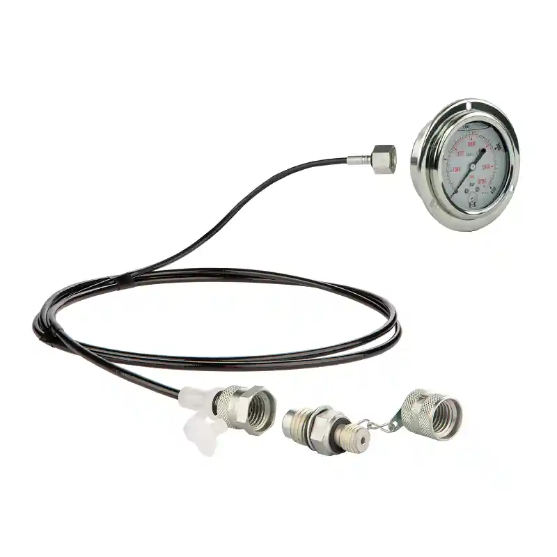 Commander Maintenant Kit d'entretien pour mesurer la pression d'huile et diagnostiquer le système hydraulique. Manomètre 400 bar + câble 1000 mm avec connecteur M14x1,5