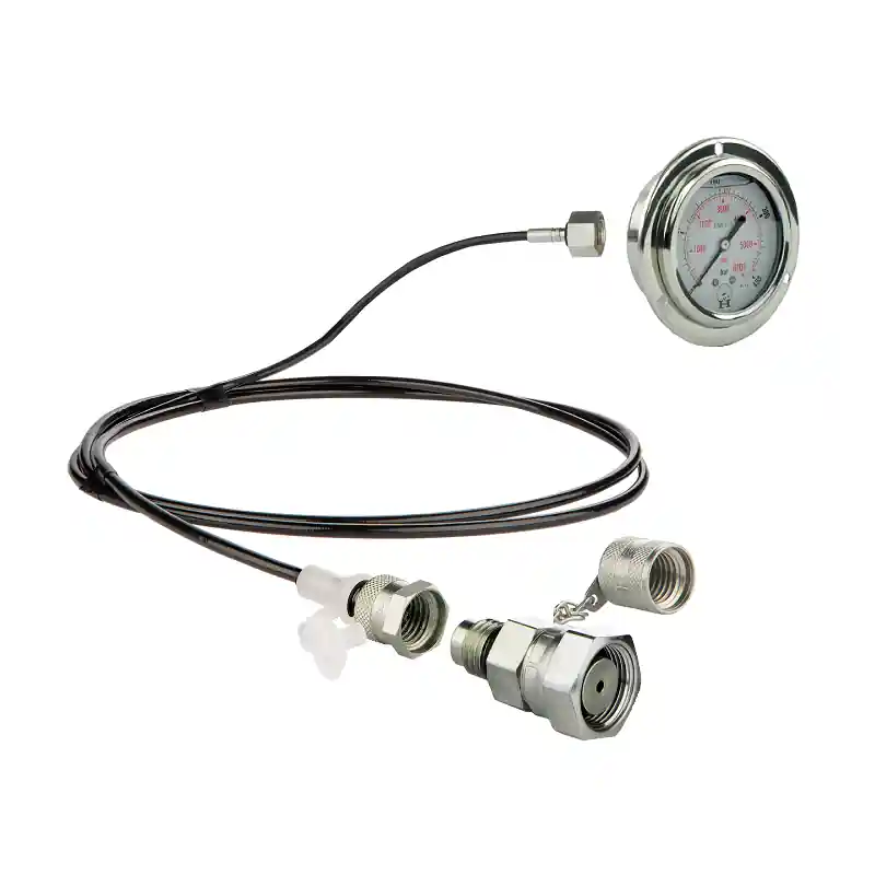 Dernier Modèle Kit d'entretien pour mesurer la pression d'huile et diagnostiquer le système hydraulique. Manomètre 400 bar + câble 2000mm avec connecteur DKOL M22x1,5