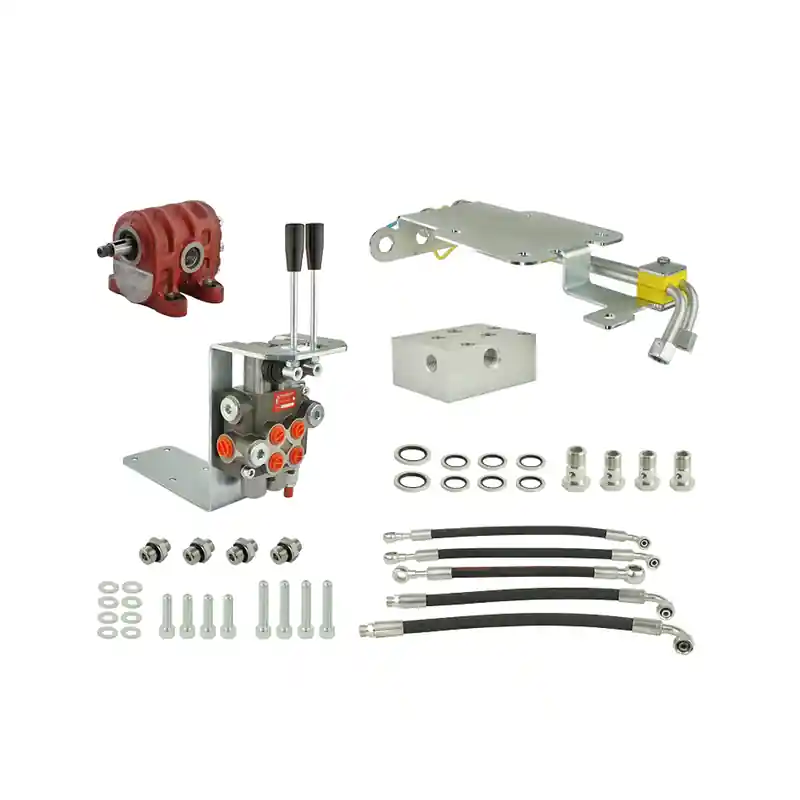 Paiement Sécurisé Kit de conversion et d'extension du système hydraulique de base des tracteurs ursus C-330 comprenant un adaptateur, une pompe en fonte, un collecteur à deux sections, des supports, des douilles, des tuyaux et des connecteurs.