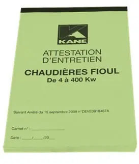 Bon Plan Carnet d´Attestations chaudière fioul 4-400KW