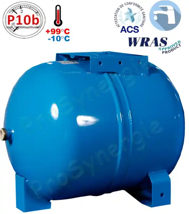 Vases sanitaires ACS horizontal sur pied pour eau potable froide ou chaude – Série Hydro-Pro (Hydroblue 25 et 50 litres) Acheter En Ligne