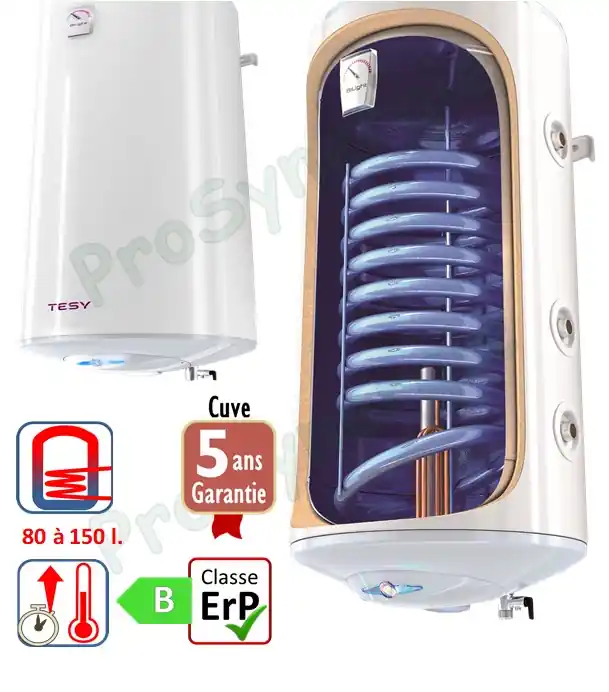 Bilight – Chauffe eau sanitaire mixte Vertical Mural Ø440mm 80 à 150 litres classe ERP C résistance électrique blindé 230V 2000W + échangeur chauffage (racc. droit) Commande En Gros