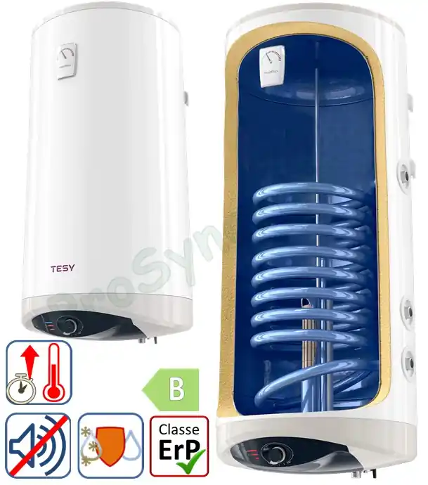 Modeco Ceramic – Chauffe eau sanitaire mixte Vertical Mural Ø470mm de 80 à 150 litres classe ERP B/C résistance électrique stéatite 230V 1200/2400W + échangeur chauffage Authentique