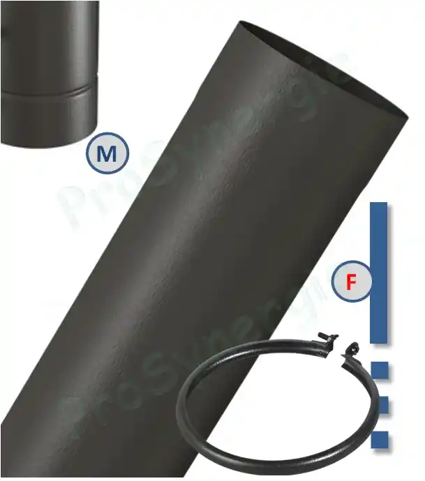 Affaire À Saisir Tuyau de poêle coulissant (dans autre tuyau rétreint +bague blocage) de 6 à 36cm utile acier émaillé 1mm noir mat Ø 100 à 180mm
